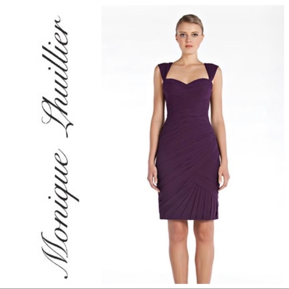 🆕 Monique Lhuillier purple eggplant bridesmaid cocktail dress Sz 10